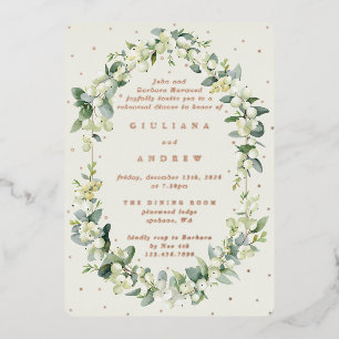 Cream Snowberry+Eucalyptus Wedding Rehearsal Foil Invitation