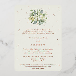 Cream Snowberry+Eucalyptus Wedding Rehearsal Foil Invitation