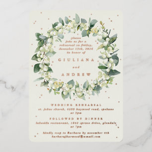 Cream Snowberry+Eucalyptus Wedding Rehearsal Foil Invitation