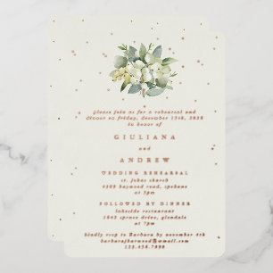Cream Snowberry+Eucalyptus Wedding Rehearsal Foil Invitation