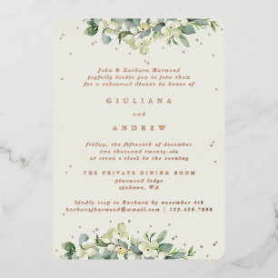 Cream Snowberry+Eucalyptus Wedding Rehearsal Foil Invitation