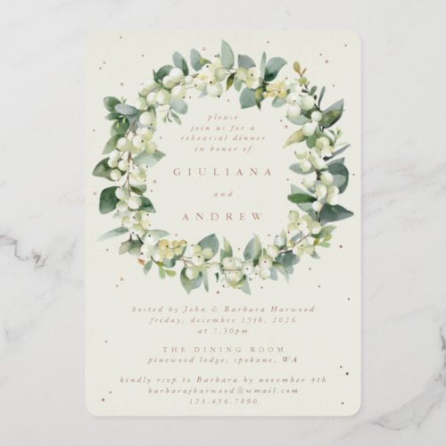 Cream SnowberryEucalyptus Wedding Rehearsal Foil Invitation