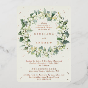 Cream Snowberry+Eucalyptus Wedding Rehearsal Foil Invitation