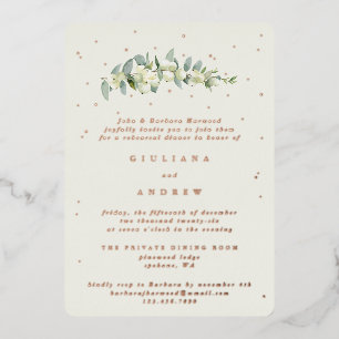 Cream Snowberry+Eucalyptus Wedding Rehearsal Foil Invitation