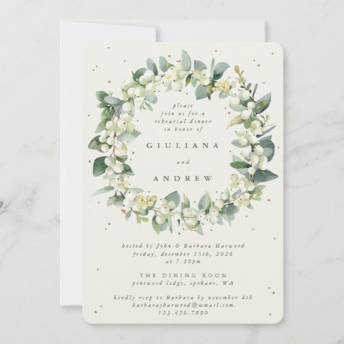 Cream SnowberryEucalyptus Wedding Rehearsal Invitation