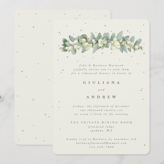Cream Snowberry+Eucalyptus Wedding Rehearsal Invitation (Front/Back)