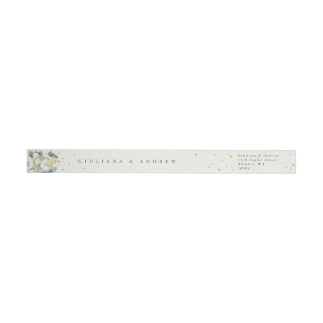 Cream Snowberry+Eucalyptus Wedding Skinny Wrap Around Label (Individual)
