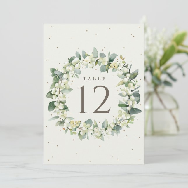Cream Snowberry+Eucalyptus Wedding Table Number (Standing Front)