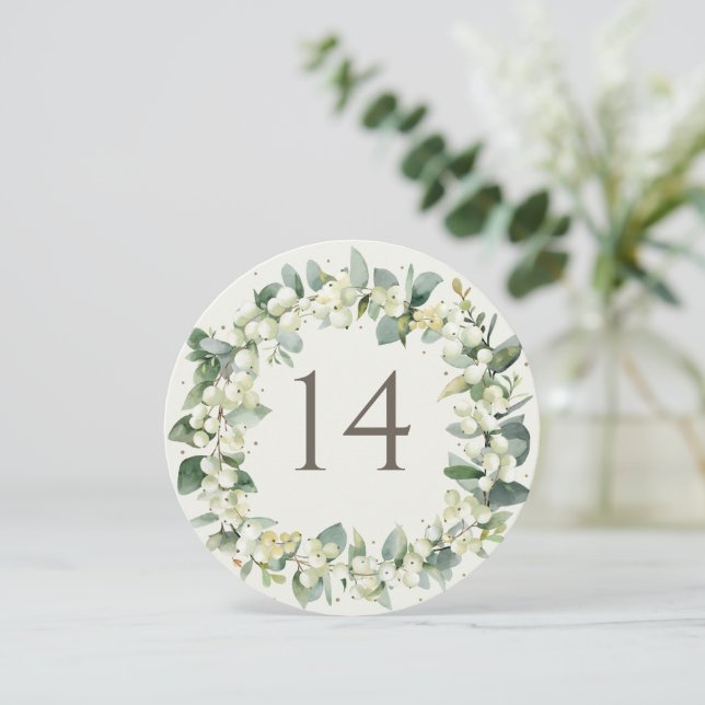 Cream Snowberry+Eucalyptus Wedding Table Number (Standing Front)