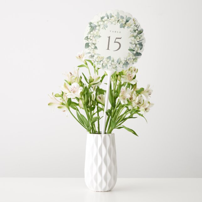 Cream Snowberry+Eucalyptus Wedding Table Number Balloon (Vase)