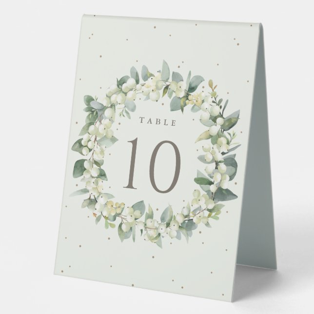 Cream Snowberry+Eucalyptus Wedding Table Number Table Tent (Front)