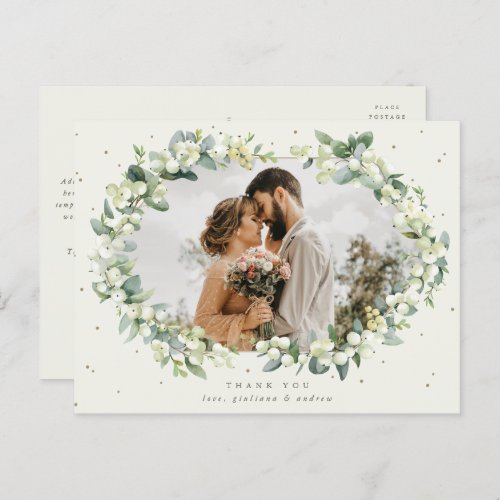 Cream SnowberryEucalyptus Wedding Thank You Photo Postcard