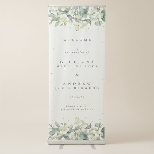 Cream SnowberryEucalyptus Wedding Welcome Retractable Banner