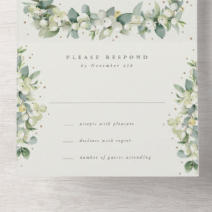 Cream Snowberry+Eucalyptus Winter Reception Only All In One Invitation