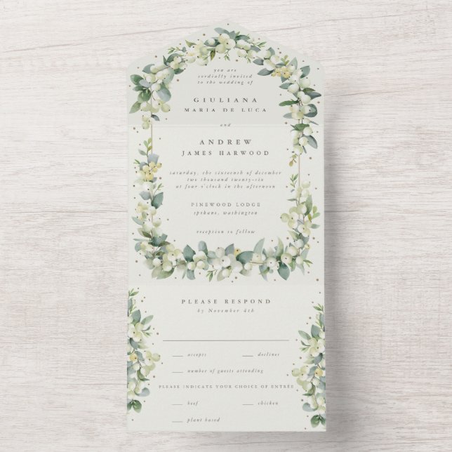 Cream Snowberry + Eucalyptus Winter Wedding All In One Invitation (Inside)
