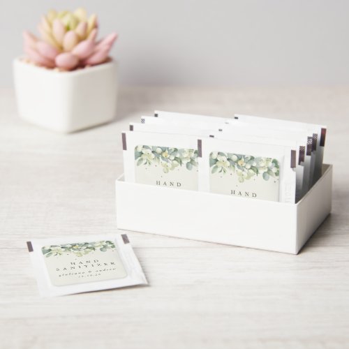 Cream SnowberryEucalyptus Winter Wedding Favor Hand Sanitizer Packet