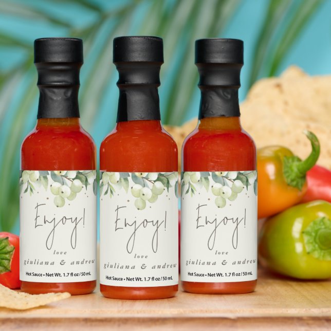 Cream Snowberry+Eucalyptus Winter Wedding Favor Hot Sauces (Multi)