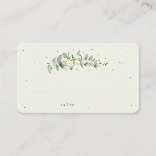 Cream Snowberry + Eucalyptus Winter Wedding Flat Place Card (Front)