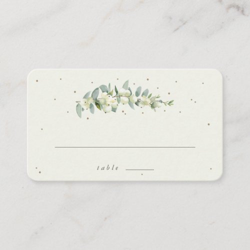 Cream Snowberry  Eucalyptus Winter Wedding Flat Place Card