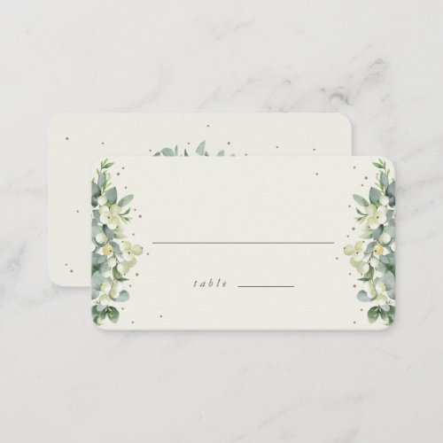 Cream SnowberryEucalyptus Winter Wedding Flat Place Card