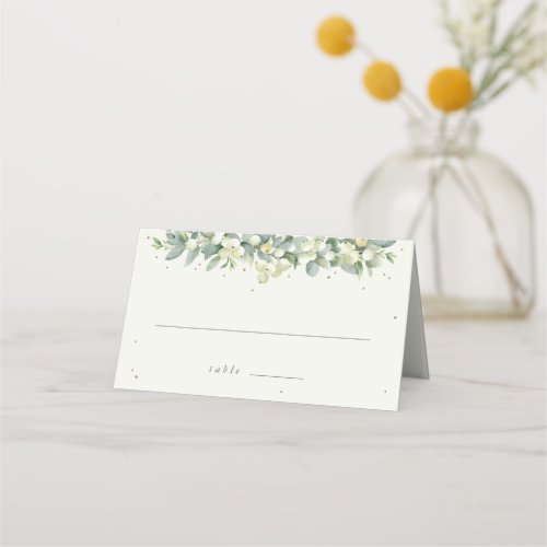 Cream SnowberryEucalyptus Winter Wedding Folded Place Card