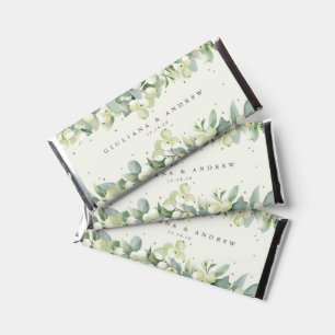 Cream Snowberry+Eucalyptus Winter Wedding Hershey Bar Favors