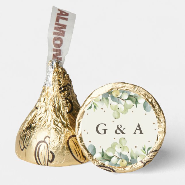 Cream Snowberry+Eucalyptus Winter Wedding Hershey®'s Kisses® (Front)