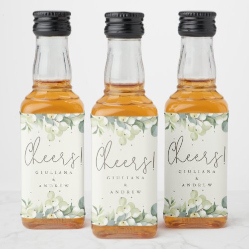 Cream SnowberryEucalyptus Winter Wedding Mini Liquor Bottle Label