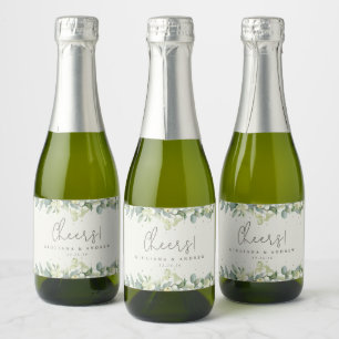 Cream Snowberry+Eucalyptus Winter Wedding Mini Sparkling Wine Label