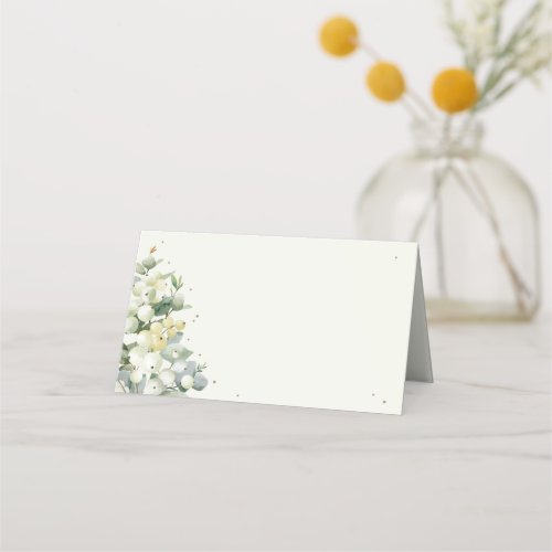 Cream SnowberryEucalyptus Winter Wedding Place Card