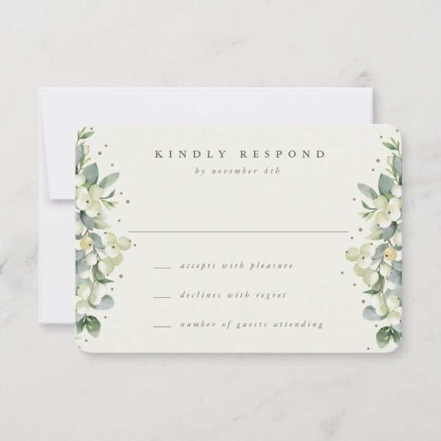 Cream Snowberry+Eucalyptus Winter Wedding RSVP Card (Front)