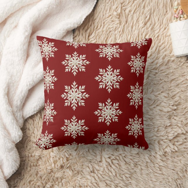 Cream Snowflake Red Christmas Throw Pillow (Blanket)