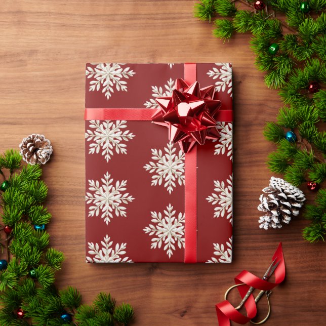 Cream Snowflake Red Christmas Wrapping Paper (Holiday Gift)