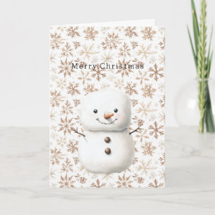 Cream Snowflakes Cute Snowman Christmas Card