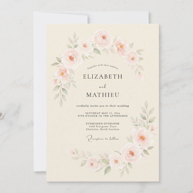 Cream Soft Blossom Wedding Invitation (Front)