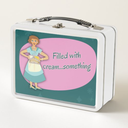 Cream Something Kitschy Fifties Housewife Metal Lunch Box