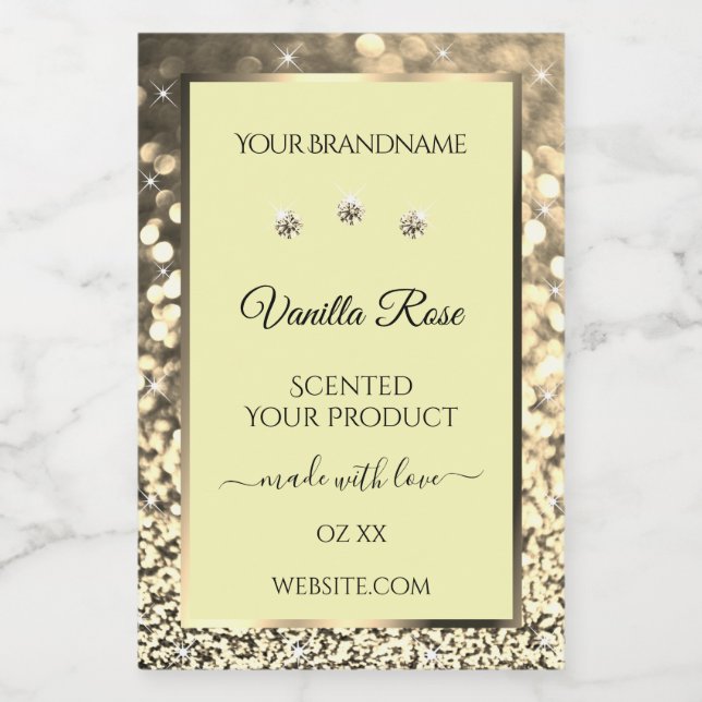 Cream Sparkling Gold Glitter Product Labels Jewels (Single Label)