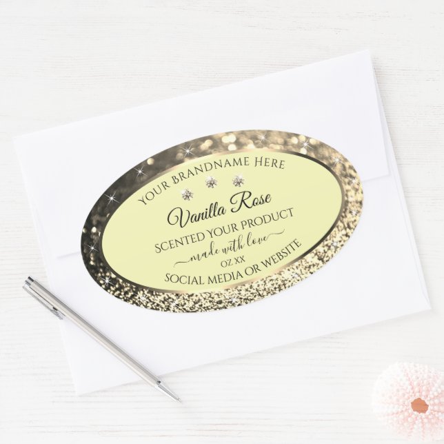 Cream Sparkling Gold Glitter Product Labels Jewels (Envelope)