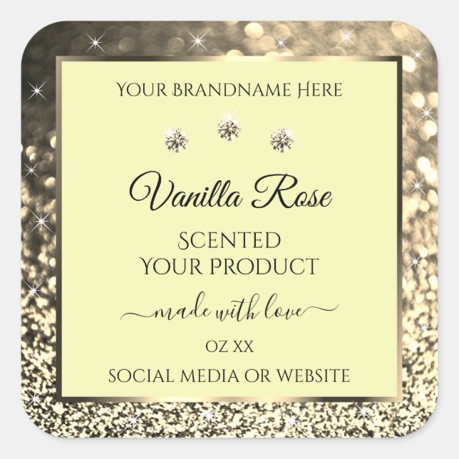 Cream Sparkling Gold Glitter Product Labels Jewels (Front)