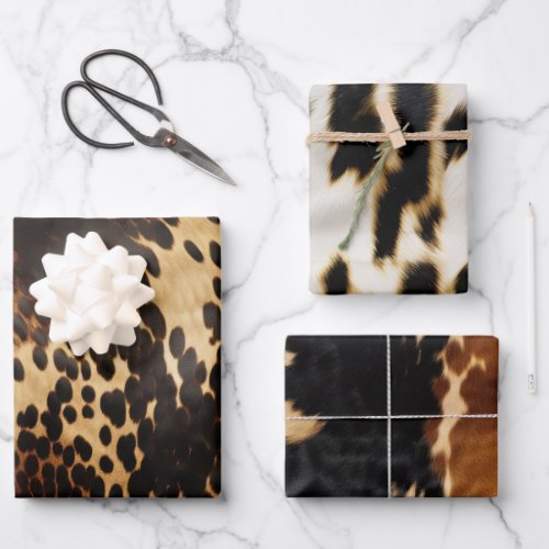 Cream Spotted Brown Black Cowhide Wrapping Paper Sheets