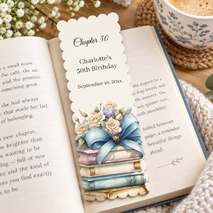 Cream stack books bow Chapter 50 birthday favor Bookmarks