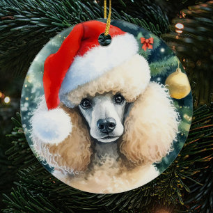 Cream Standard Poodle Watercolor Christmas Ceramic Ornament