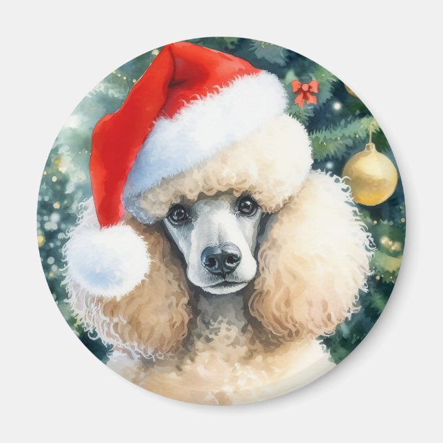 Cream Standard Poodle Watercolor Christmas Magnet (Front)
