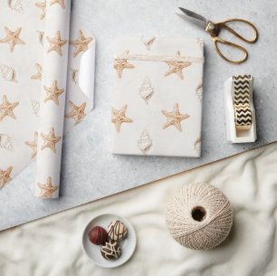 Cream Starfish Shells Beach Wedding Wrapping Paper