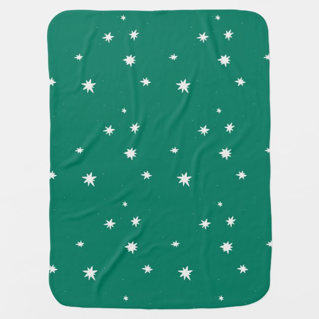 cream stars on green baby blanket (Front)