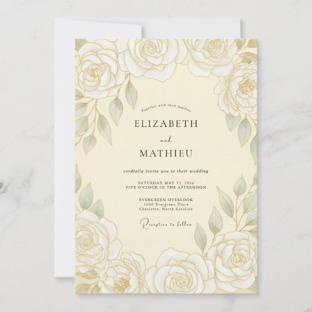 Cream Stately Spring Wedding Invitation (Front)