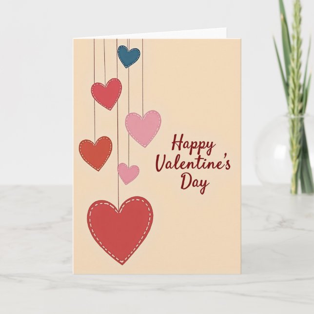 Cream Stitched Hearts Valentine Card (Front)