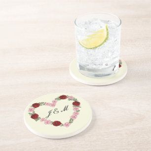 Cream stoneware coaster with a pink heart