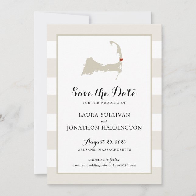 Cream Stripes Orleans Cape Cod Save the Date (Front)