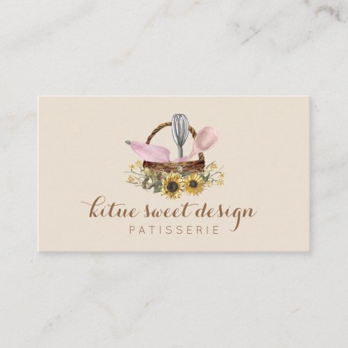 Cream Sunflower Whisk Spoon Pastry Chef Bakery Business Card